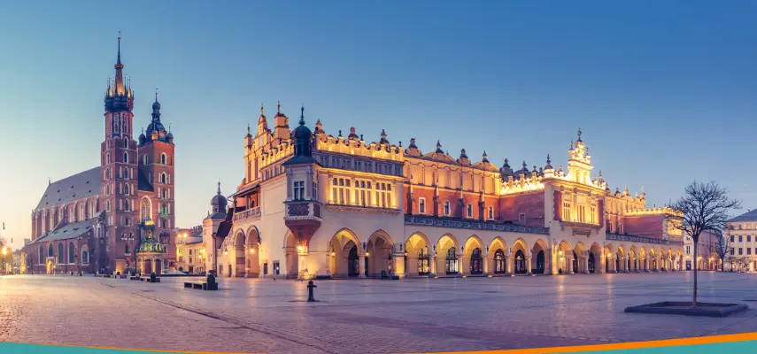 Kraków's Main Market Square (Rynek Główny) at dawn