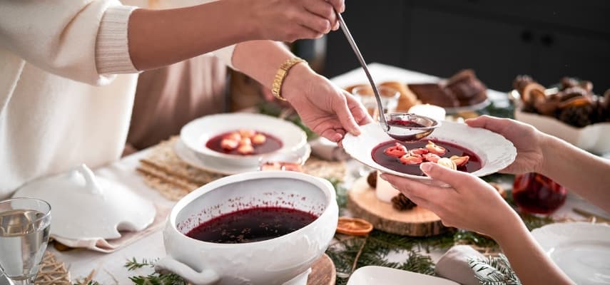 A traditional Polish Wigilia table set for Christmas Eve