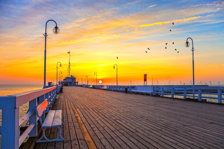 Sunrise at the Molo in Sopot, Poland.
