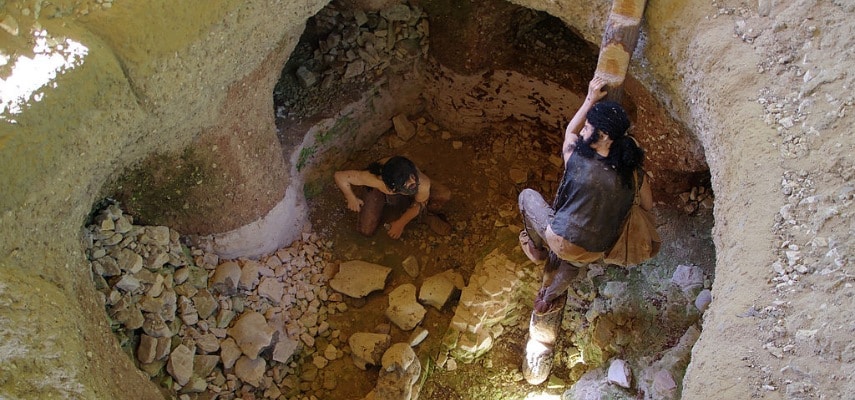 Preserved Neolithic mining shafts at Krzemionki showing the underground flint extraction site.