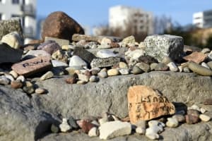 Stones commemorating the Jews deported from the Umschlagplatz in Warsaw.